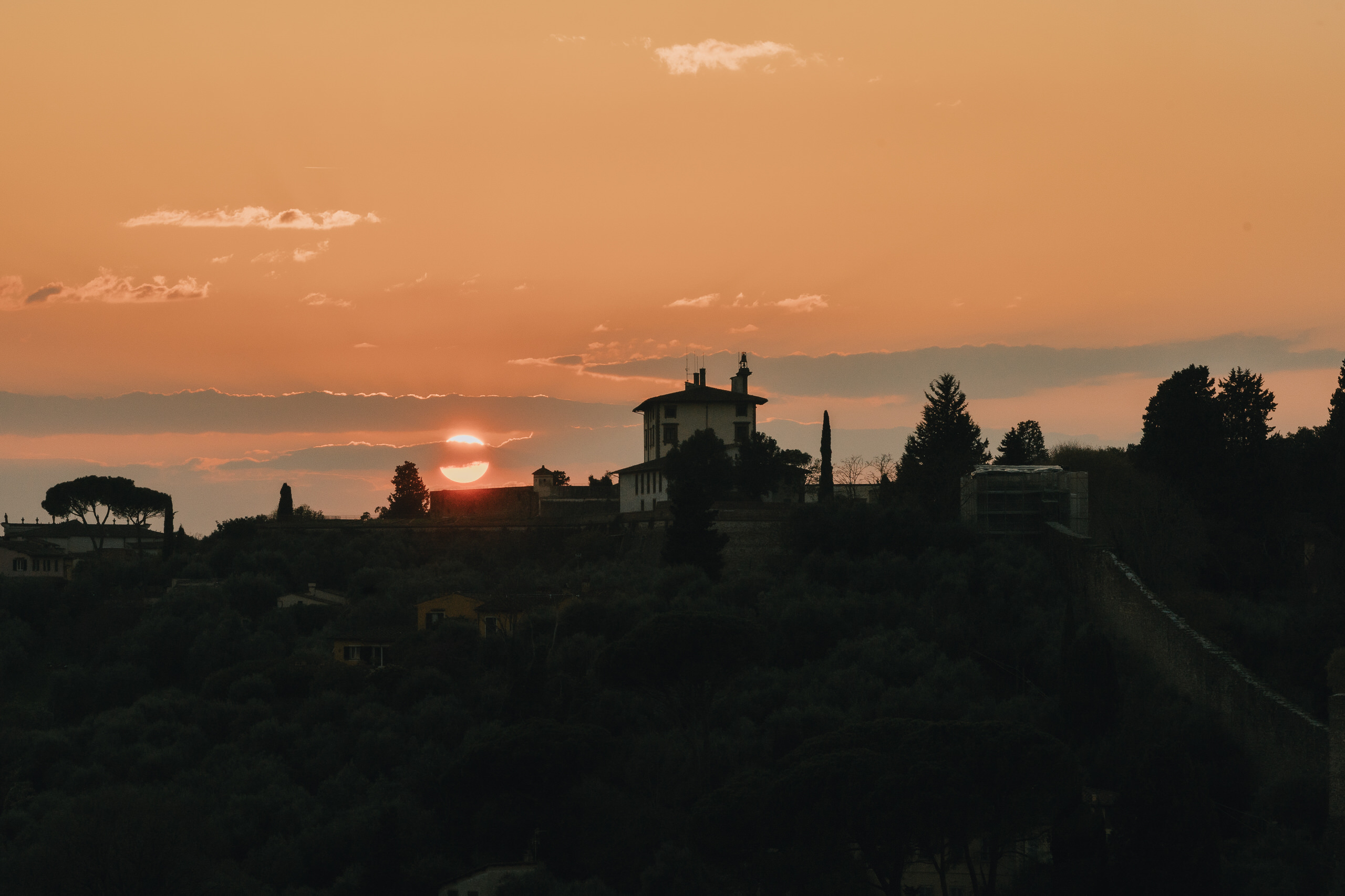 Sunset over the hills of Florence on the evening of a proposal