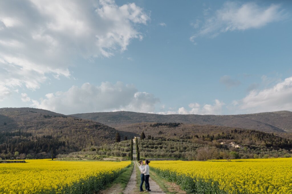 The couple small among the Travalle hills