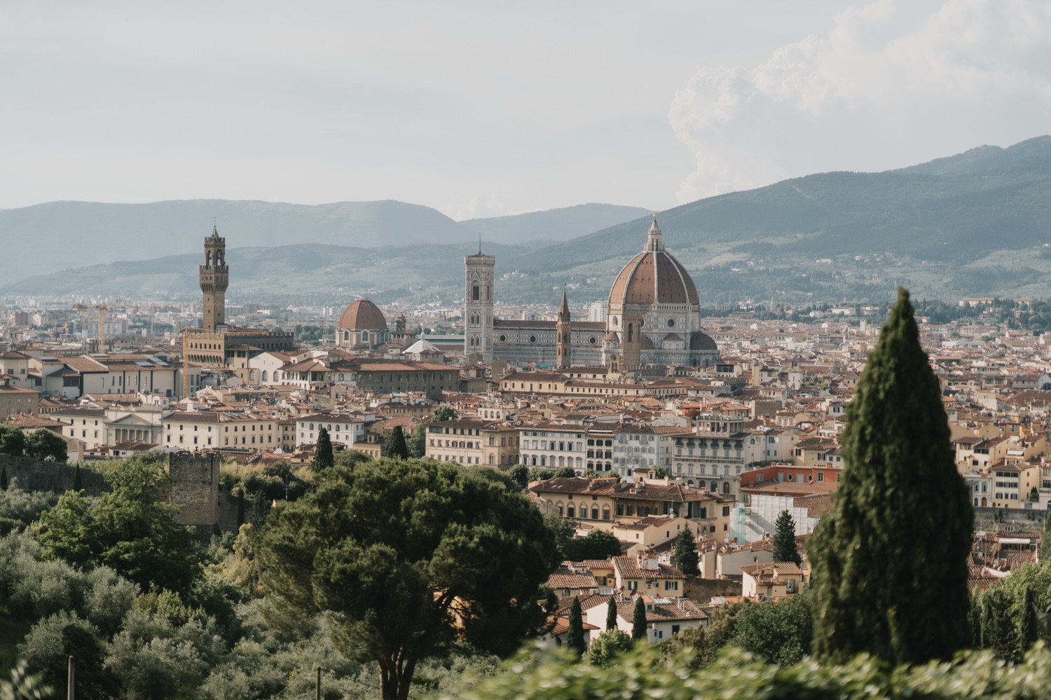 Vista di Firenze con Palazzo Vecchio e il Duomo dalla collina di Piazzale Michelangelo